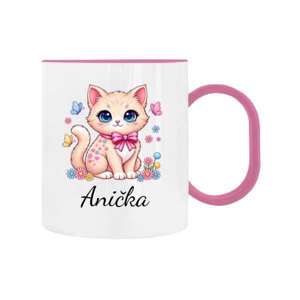 Plastic children's mug Kitten with a bow for Kindergarten with the name